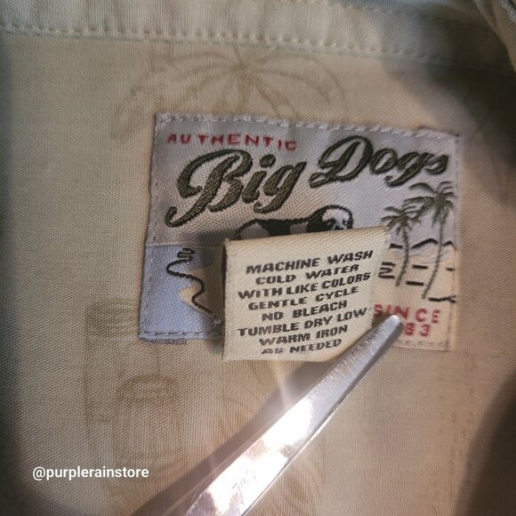 Vtg Big Dogs Hawaiian Camp Shirt 2X Pocket Green Tropical Drinks Vacation Y2K - Picture 8 of 15